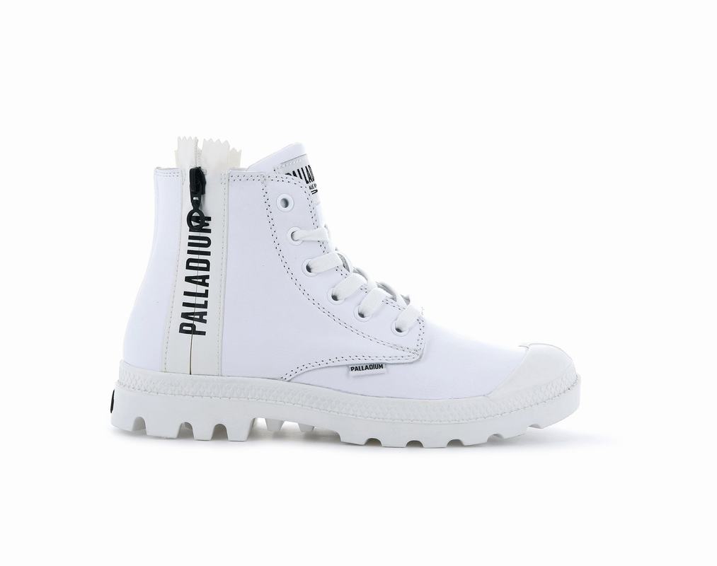 Palladium Pampa Ubn Zips Koža Ženske Čizme Bijele ||JW6347981||